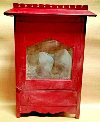 Wood Cabinet Restored Curio Display showcase scraped color solid back shabbychic Cover