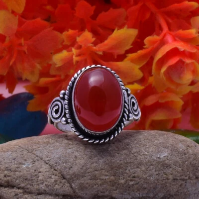 Rosso Corniola Gemma 925 Argento Sterling Artigianale Anello Tutti - Immagine 1 di 3