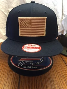 NAVY New Era NE400 9Fifty Hat/Cap w/ Tan/Brown USA Flag Flat Brim - Picture 1 of 5
