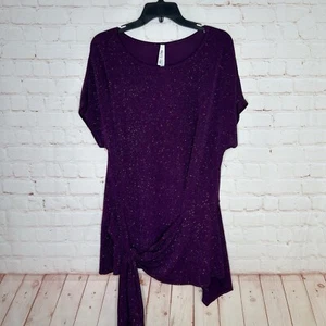 New Haute Fox Womens Purple Metallic Short Sleeve Stretch Top Plus Size 1X NWT - Picture 1 of 10