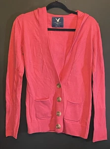 American Eagle Outfitters Women’s Medium M Pink Button Up Hooded Sweater A95 - Picture 1 of 7