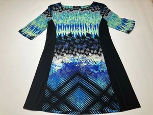 Style & Co Size SP Mini Dress 3/4 Sleeve Poly Spandex blue green black slimming - Picture 1 of 12