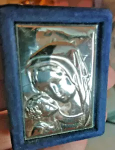Italy Blue Velvet 925 Sterling Silver Virgin Mary Baby Jesus Impero Argento - Picture 1 of 10