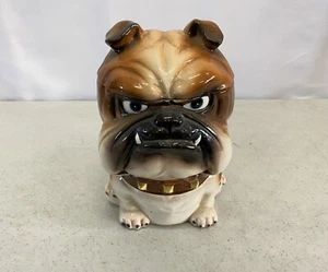 Vintage Angry Mad Frowning Bulldog Dog White Ceramic Cookie Jar Canine Japan - Picture 1 of 7