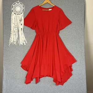 Witchery Dress Womens 10 S Red Asymmetric Handkerchief Hem Midi Fit & Flare - Picture 1 of 14