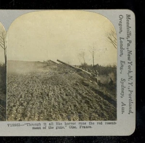 Antike Stereoview-Karte 1. Weltkrieg 3D enorme französische Feldgeschütze auf der Oise, Frankreich - Bild 1 von 3