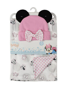Disney Baby Girl Minnie Mouse Reversible Blanket & Pink Hat with Ears GS71476