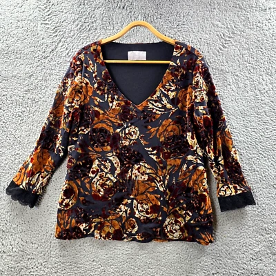 Top Mixit Lifestyle para mujer talla 18 negro marrón terciopelo Burnout elástico manga 3/4 Foto 1 de 4