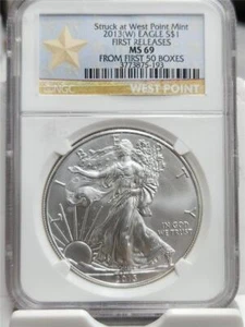 2013-(W) Silver Eagle $1 MS 69 NGC Struck West Point - FROM FIRST 50 BOXES - Picture 1 of 2