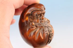 Estatua de Buda de boj china japonesa tallada a mano netsuke pieza de mano - Imagen 1 de 6