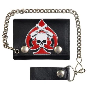 PISTOLAS CALAVERA TRIPLE MANO DE HOMBRE MUERTO BILLETERA DE CUERO DE 4 PULGADAS CON CADENA - Imagen 1 de 1