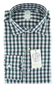 $375 Finamore Napoli Green Check Cotton Shirt - Extra Slim - (IT)