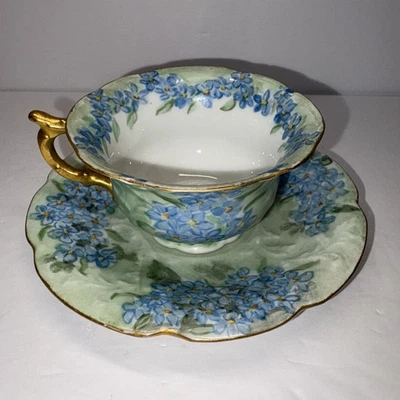 Taza de té y platillo de porcelana Limoges Charles Ahrenfeldt antiguos raros pintados a mano Foto 1 de 4