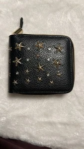 Jimmy Choo Lawrence Star Studded Leather Zippy Wallet Black/4BC1305 - Picture 1 of 8