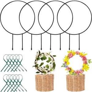 4 Pack Black Metal Trellis for Potted Plants Round Garden Houseplant Hoya Pl - Picture 1 of 7