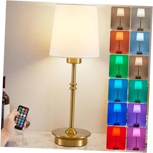 Battery Operated Table Lamp, Brushed Gold Desk Lamp with Remote Control and  - Picture 1 of 8