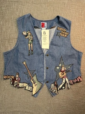 Mujeres XL Vintage 90’s Hecho en EE. UU. Chaleco Patchwork Único Música Elvis Blues Años 50’s Foto 1 de 4