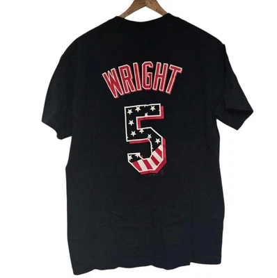 2007 David Wright New York Mets Jersey T-Shirt MEDIUM Blue American Flag Letters - Image 1 of 4