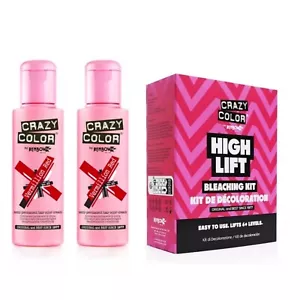 2x Crazy Color semipermanenter Haarfärbemittel Vermillion Rot - 100 ml und Bleichset - Bild 1 von 3