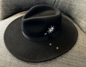 Wyeth Embroidered Black Rancher Wool Wide-Brim Panama Hat One Size Nwt $65 - Picture 1 of 7
