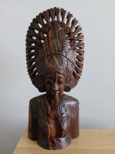 Hermoso retrato balinés figura madera tallada escultura mujer - Imagen 1 de 17