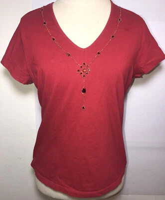 Top R.Q.T Wowens Cuentas Cuello en V Color Rojo Talla L Mangas Cortas Elastizado Foto 1 de 4