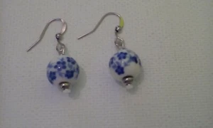 porcelain blue flower earrings - Picture 1 of 7