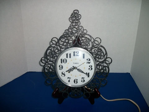 Vintage TIMEX Plastic Electric Wall Clock Black Wrought Iron Style - Used Cover
