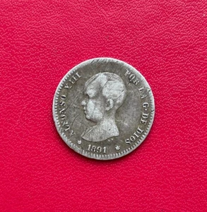 Belle monnaie d'ESPAGNE 1 Peseta Alphonse XIII buste bébé 1891. TB - Picture 1 of 2