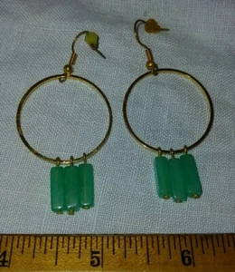 EUC Goldtone Green Triple Stone + Hoop Drop Earrings Hook Style - Picture 1 of 4
