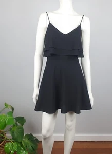 Luvalot Size 8 A Line Short Dress Black Strappy Layered Tiered V Neckline Women - Imagen 1 de 11