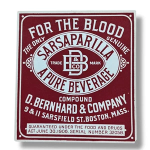 Etiqueta de botella de refresco de zarzaparrilla para The Blood Quack Medicine D Bernhard Boston MA - Imagen 1 de 2