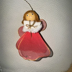 Vintage Christmas Chenille Angel Ornament Wood Head - Picture 1 of 2