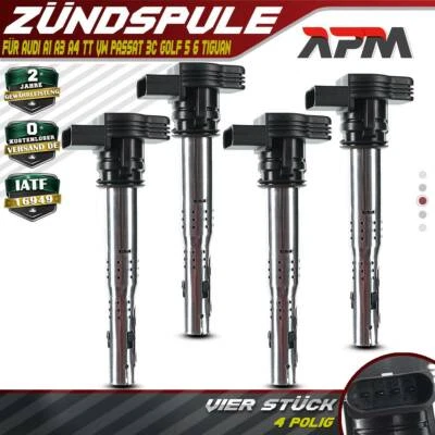 4x Zündspule für Audi A1 A3 A4 B7 A5 A6 Q3 Q5 TT VW Passat 3C Golf 5 6 Tiguan 5N - Bild 1 von 4