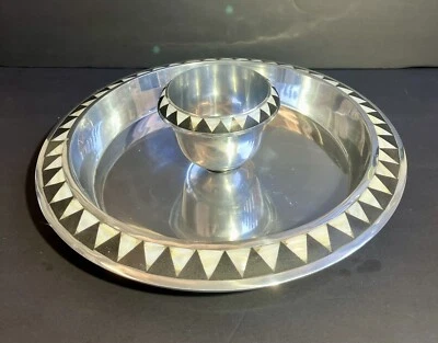 Bandeja para servir toalla platero astillas inmersión metal madreperla incrustación India Foto 1 de 4