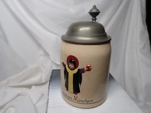 Antique German Merkelbach & Wick 0.5L Lidded Beer Stein Gruss Aus Munchen - Picture 1 of 11