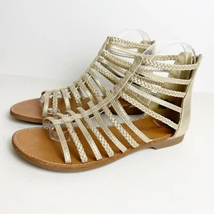 Cynthia Rowley Sandals Girls 4 Gold Gladiator Flats Braided Strappy Zipper - Picture 1 of 11