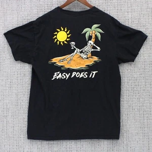 Bowery Supply Co Shirt Mens Large L Black Short Sleeve Easy Does It Skeleton Art - Picture 1 of 9