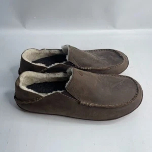 Olukai Mens Moloa Slipper Shoe Size 11 Brown Leather Shearling Loafer - Bild 1 von 9