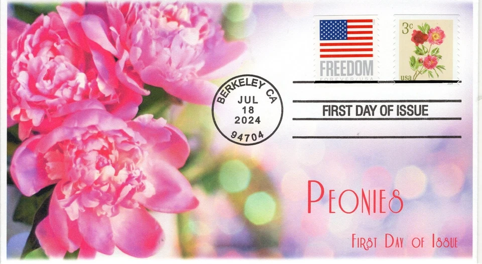 24-191, 2024, Flowers  First Day Cover, Standard Postmark, Berkeley CA,, Peonies - Image 1 of 1