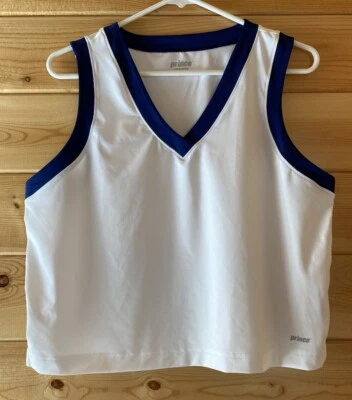 Prince Woman's V-Neck Tennis Pickleball Top Shirt White Navy Blue Size XL - Image 1 of 4