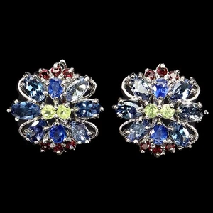 925 Sterling Silver Earrings Oval Tanzanite Peridot Rhodolite Gemstone Jewelry - Picture 1 of 13