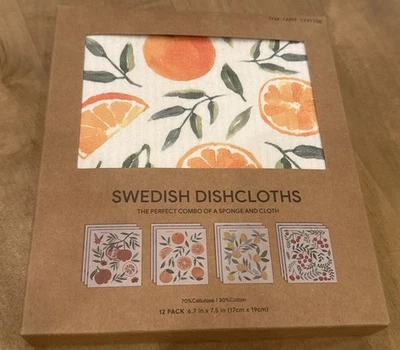 NUEVO paquete de 12 paños de cocina suecos reciclados 6,7” x 7,5” frutas, naranja, limón Foto 1 de 3