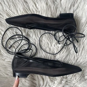 Andrea Wazen Diana schwarz Mesh 20 Knöchelriemen eckige Zehenpartie Ballerinas neu ohne Karton 37,5 - Bild 1 von 12