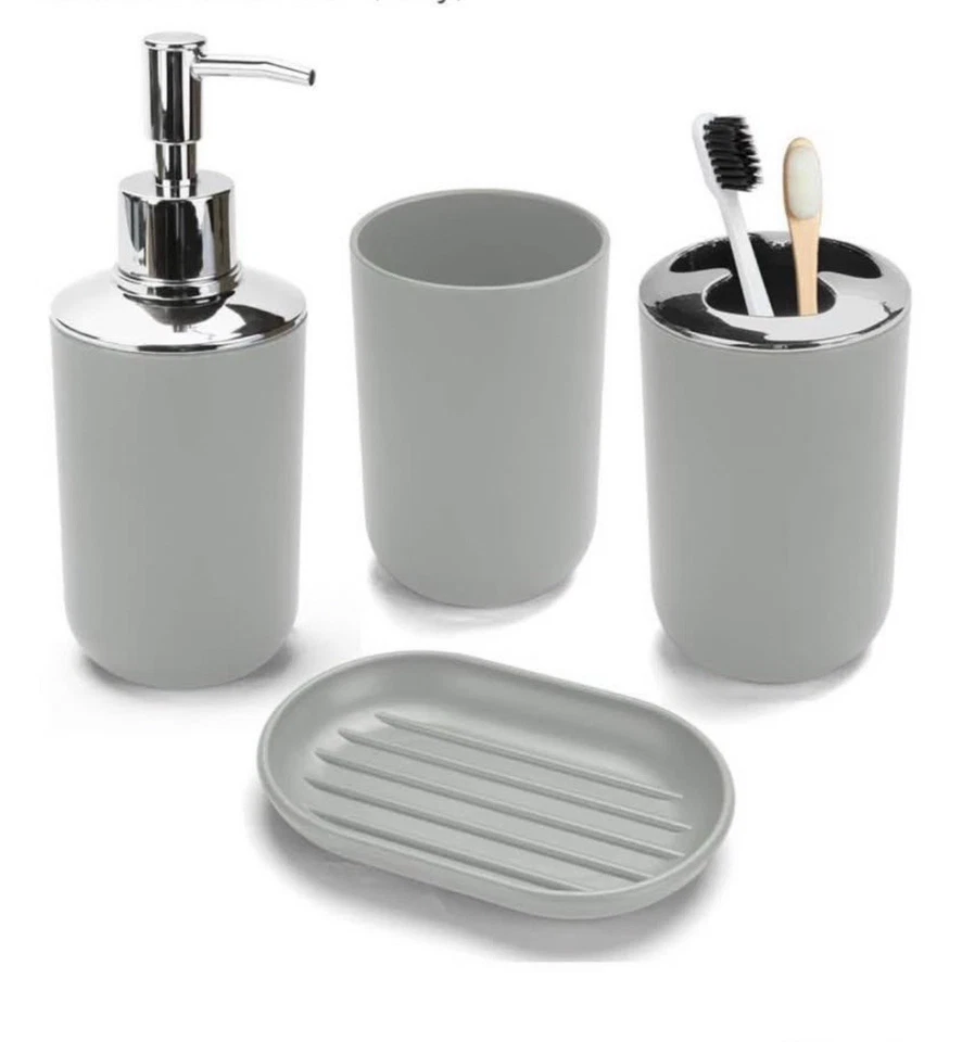 Juego de accesorios de baño gris 4 piezas Foto 1 de 1