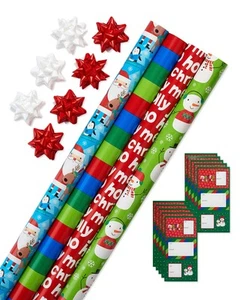 120 sq. ft. Christmas Wrapping Paper Set, Santa, Snowmen, Stripes and Christm... - Picture 1 of 10