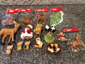 LOT 17 VINTAGE BEFLOCKTE BÄREN PANDAS WEIHNACHTSSCHMUCK + NOS SSCO RENTIER - Bild 1 von 8