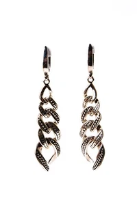 Lagos Womens Sterling Silver Graduated Curb Link Caviar Dangle Earrings 10.3g - Picture 1 of 5