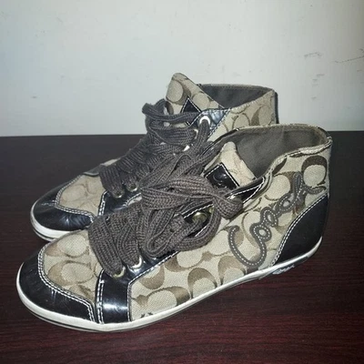 Zapatillas altas para mujer Coach 8B Brendi logotipo de firma con cordones marrón Foto 1 de 4