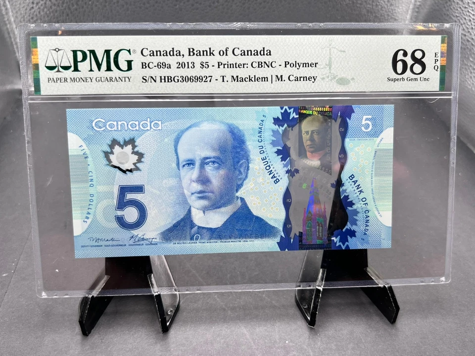 2013 $5 Bank of Canada Graded PMG Super Gem UNC68 SN HBG3069927 - Image 1 of 4